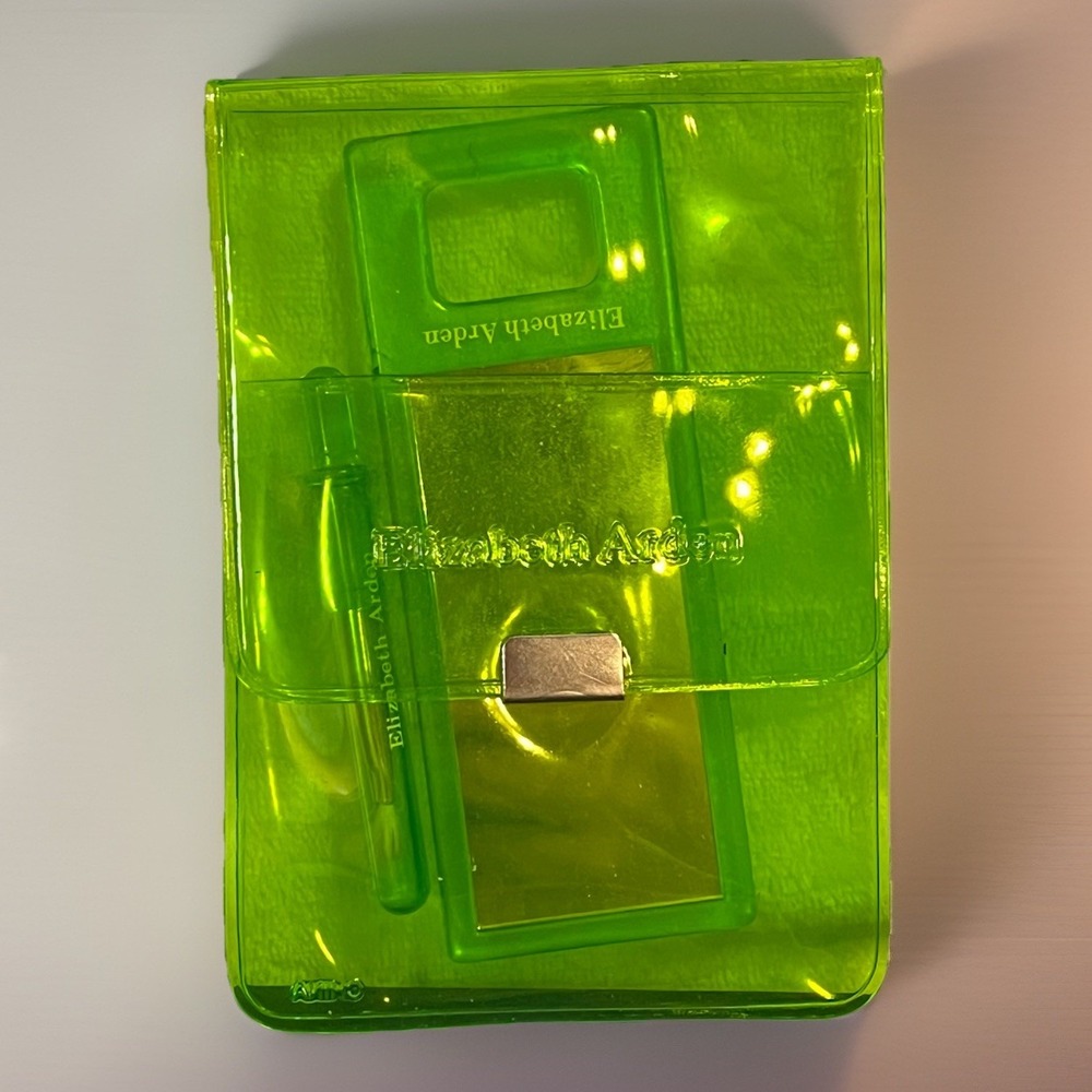 Elizabeth Arden Mirror Cosmetic Travel Bag Case Neon Green Clear Plastic